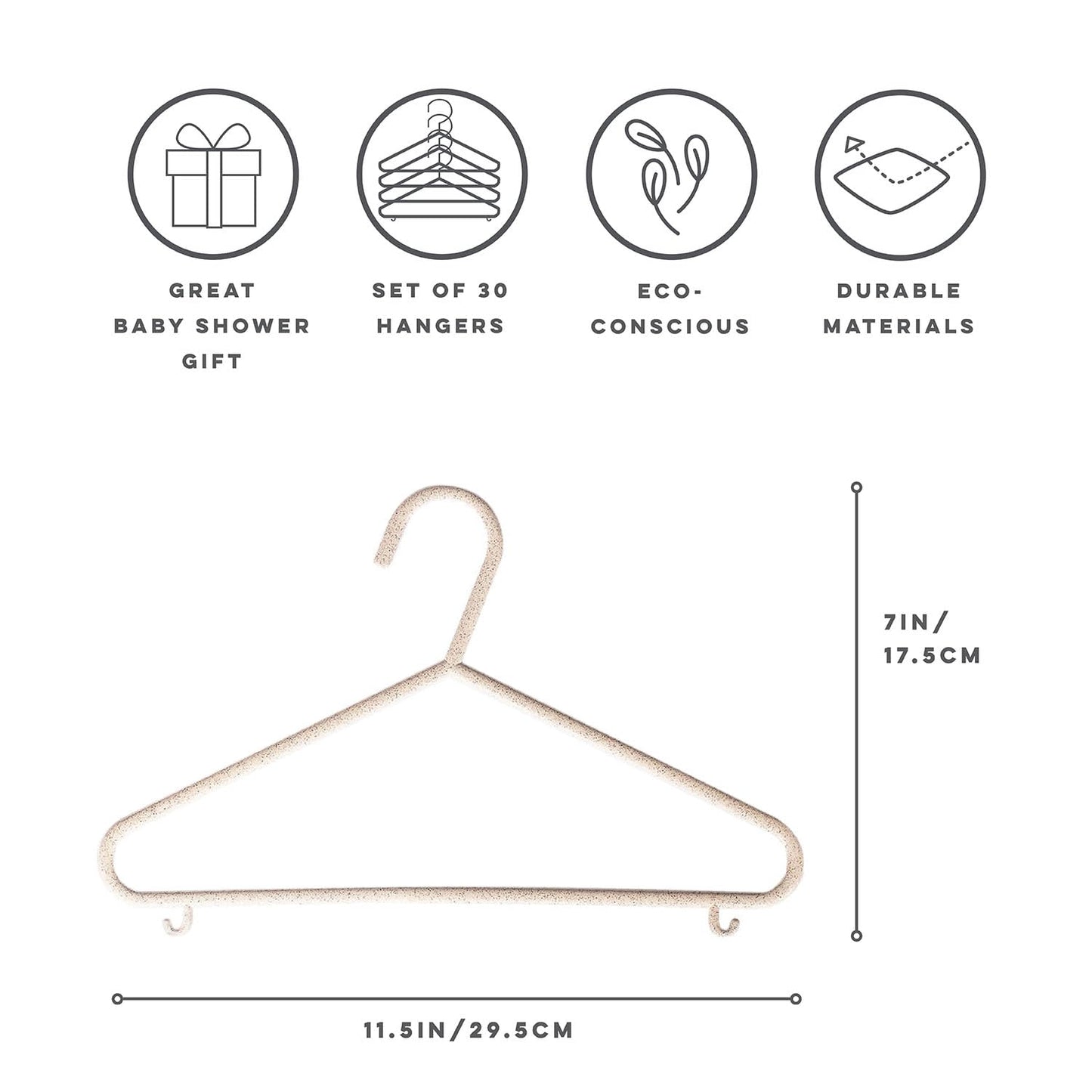 Paquete de 30 perchas de paja de trigo para bebé, paquete de 30 – Organización ecológica para armario infantil – Almacenamiento de ropa duradera para niños de recién nacidos a 5T – Crema moteada