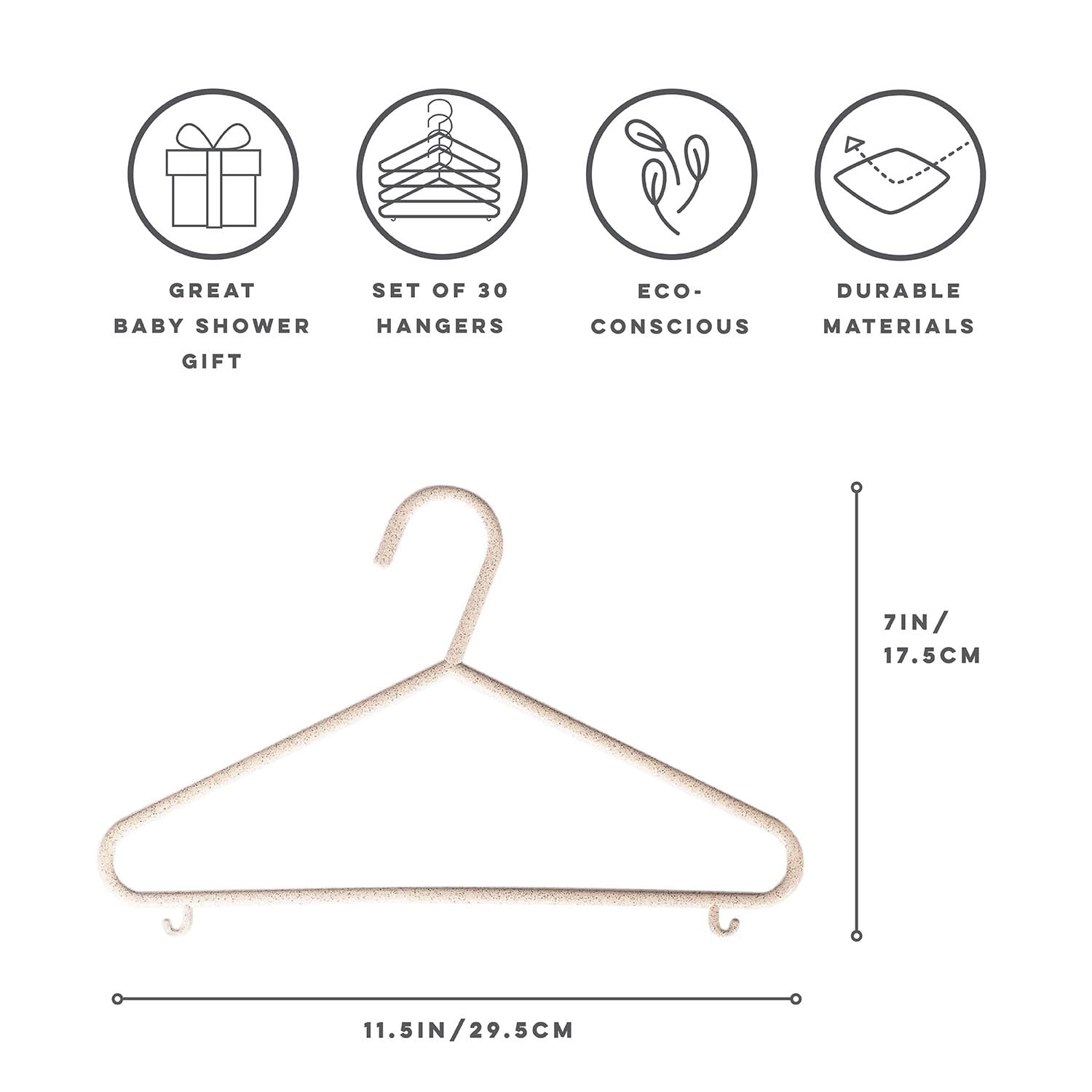 Paquete de 30 perchas de paja de trigo para bebé, paquete de 30 – Organización ecológica para armario infantil – Almacenamiento de ropa duradera para niños de recién nacidos a 5T – Crema moteada