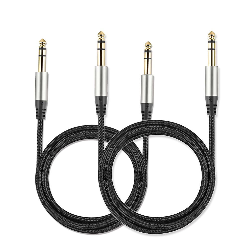 Cables TRS Yueyinpu Negro Paquete Doble para Instrumentos de 1/4 Pulgadas 6.35 mm Trenzados de Nailon