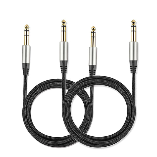 Cables TRS Yueyinpu Negro Paquete Doble para Instrumentos de 1/4 Pulgadas 6.35 mm Trenzados de Nailon