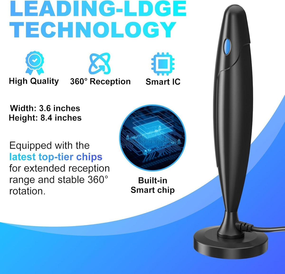 Antena Digital de TV para Smart TV con Recepción de Largo Alcance y Protección contra Sobretensiones y Rayos en Negro
