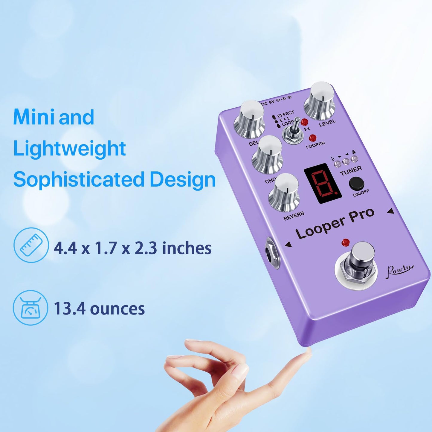 Pedal Multiefectos Rowin RE-05 Pro Looper para Guitarra Negro con Looper y True Bypass