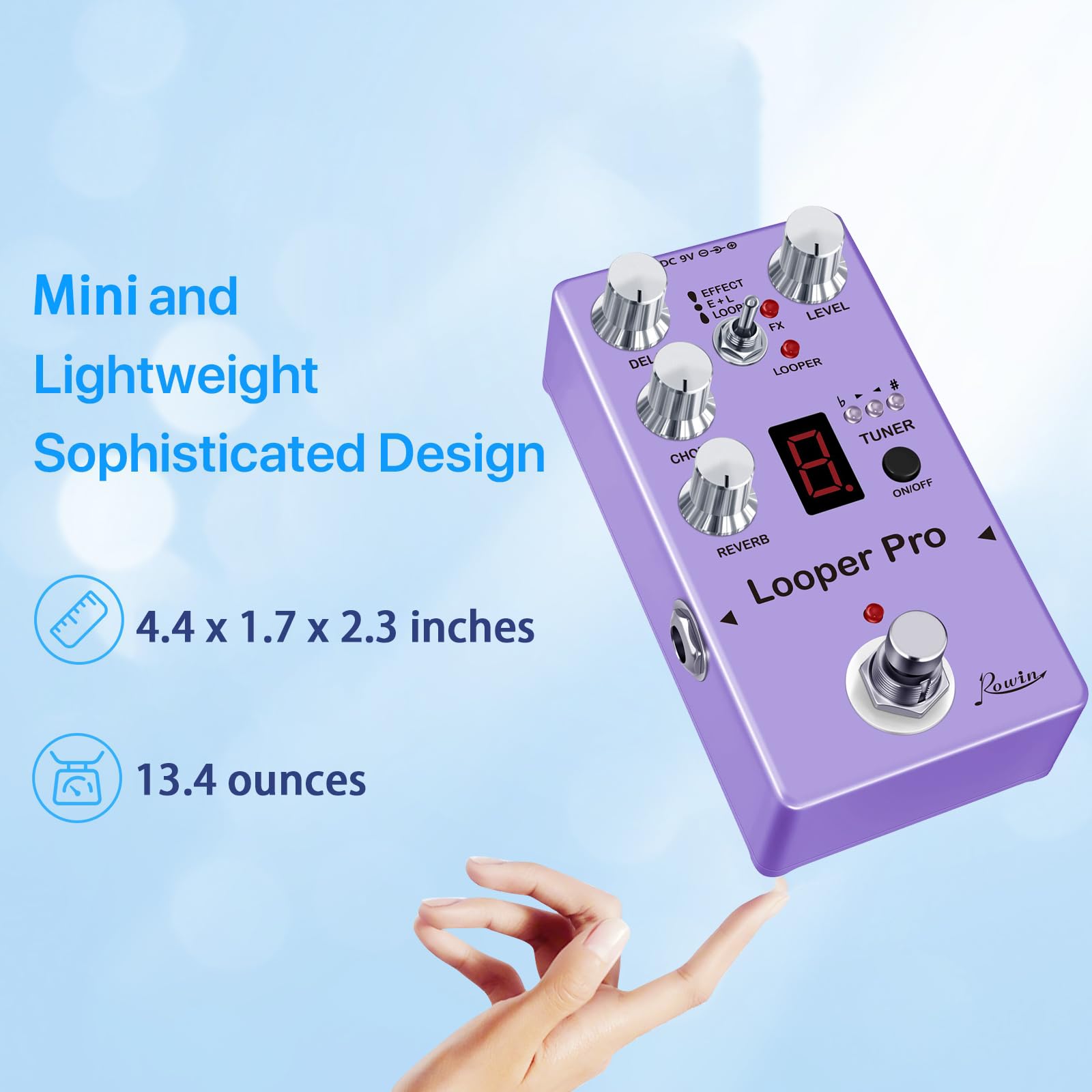 Pedal Multiefectos Rowin RE-05 Pro Looper para Guitarra Negro con Looper y True Bypass