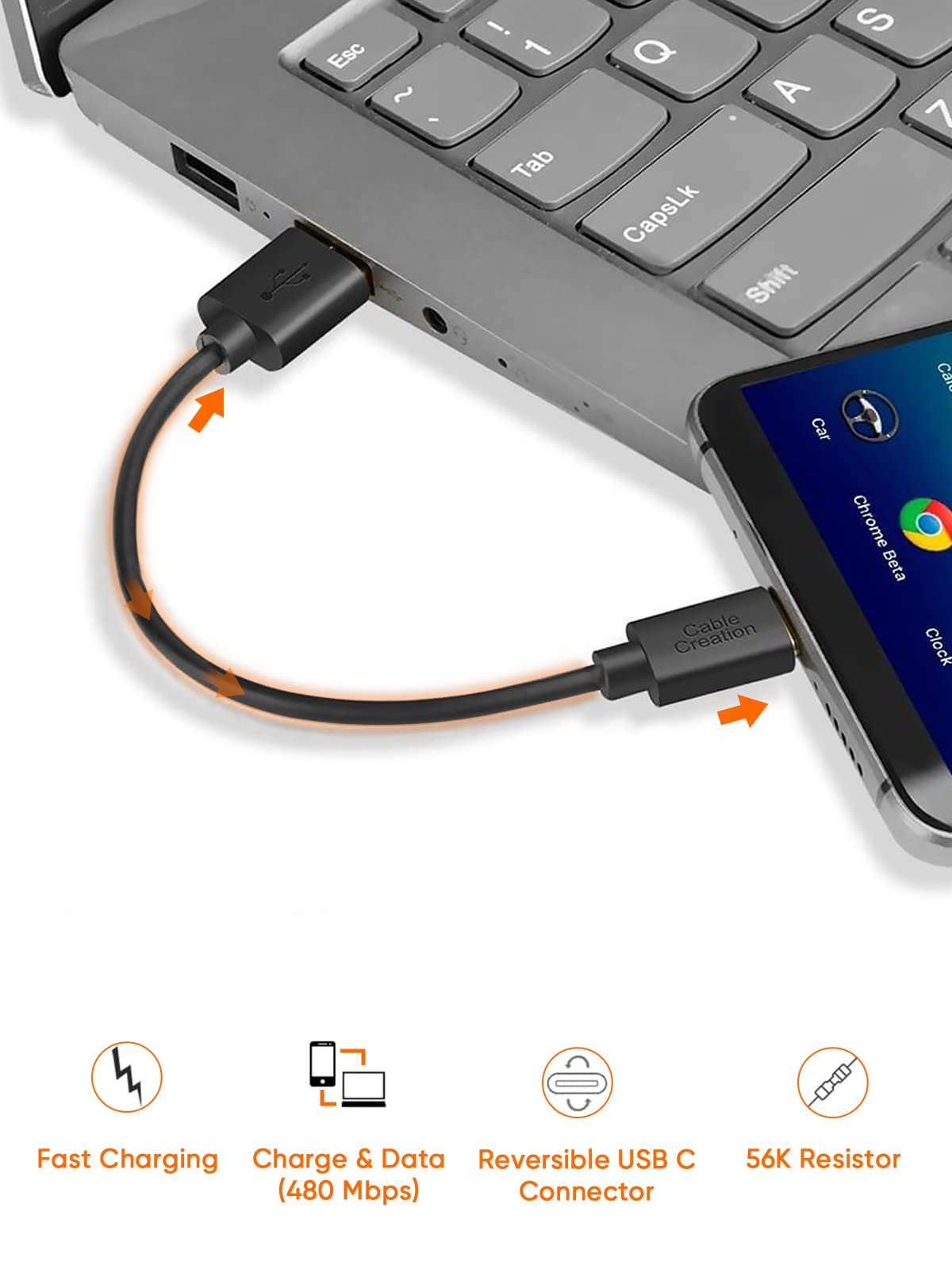 CableCreation Corto USB a USB c 0.5ft USB a a USB C 3a cable de carga rápida 480 Mbps para el Banco de carga Galaxy S23 S23 + S22 s21 S20 / macbook, píxeles, negro de 15 cm