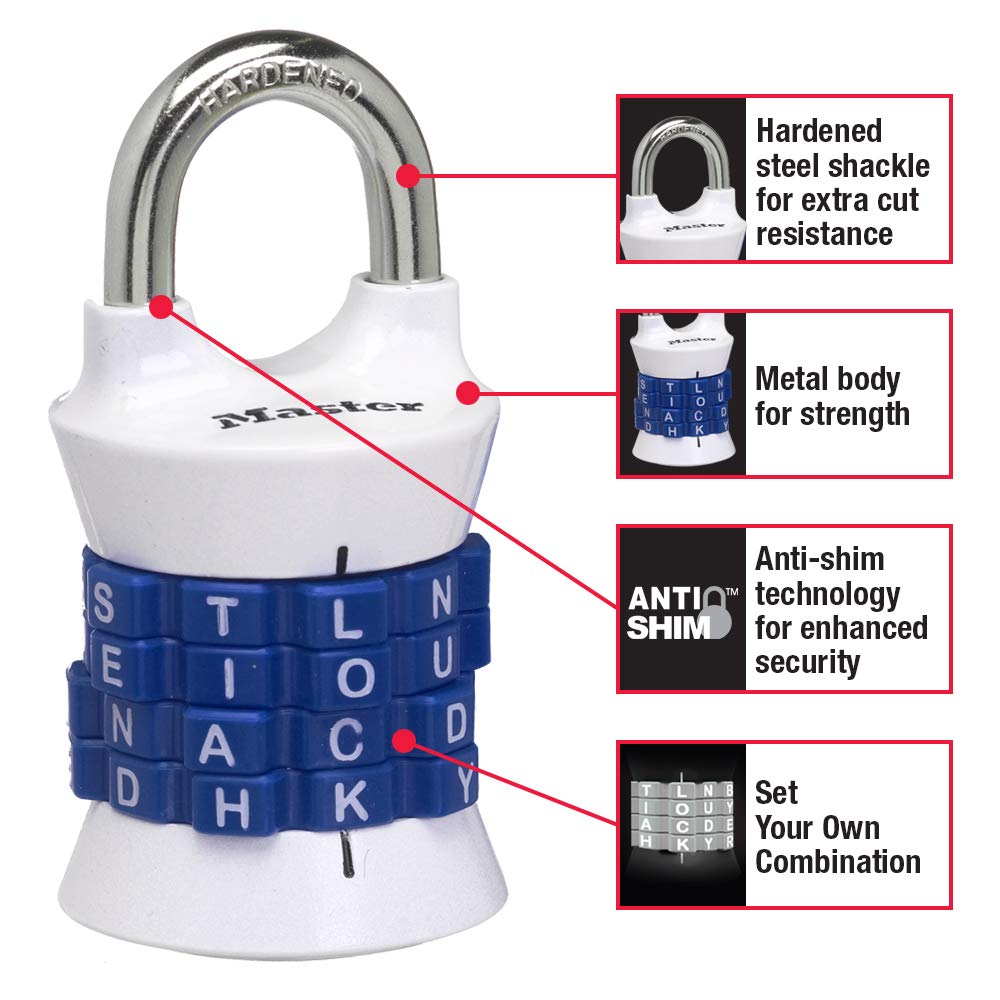 Candado de Combinación Master Lock Gris con Letras para Recordar Fácilmente