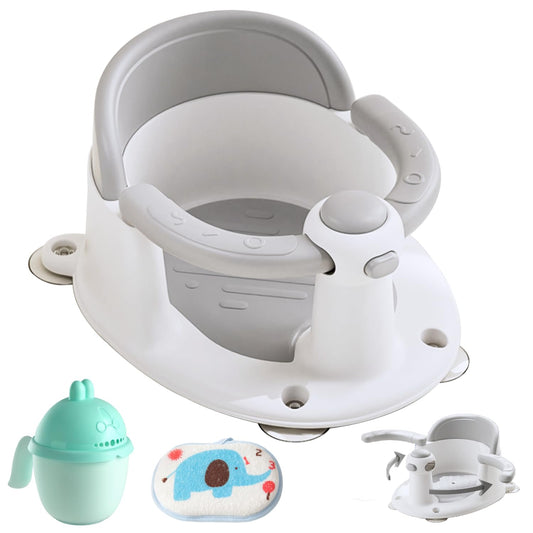 Asiento de baño de bebé, imprescindible para 6 meses en adelante, asiento de tina de bebé con ventosas, antideslizante, extraíble, antideslizante, gris
