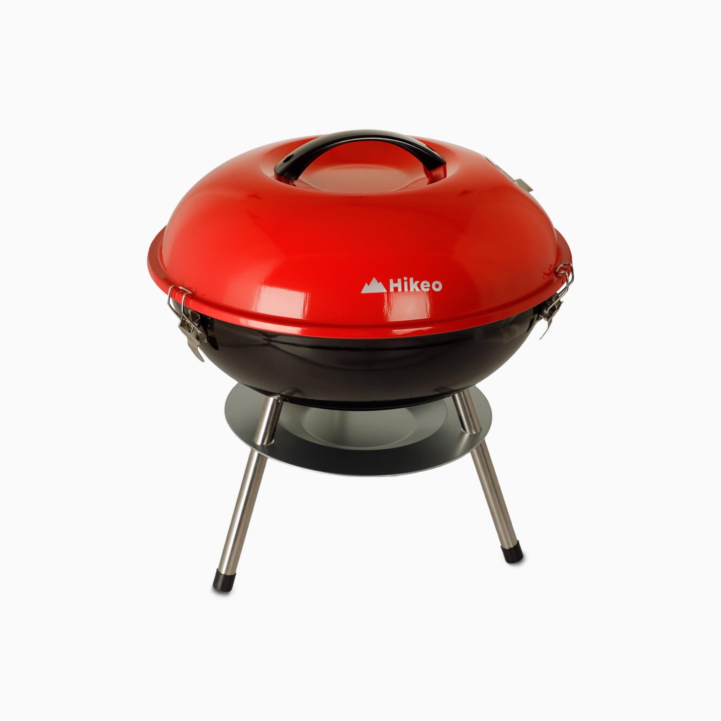 HIKEO Asador de Carbón Portátil 36 cm de Diámetro con Tapa, Parrilla para Carne Asada para Jardín, Camping, Picnic, Patio, Parrillada o Playa, Mini Grill de Acero para Exteriores, Fácil de Limpiar