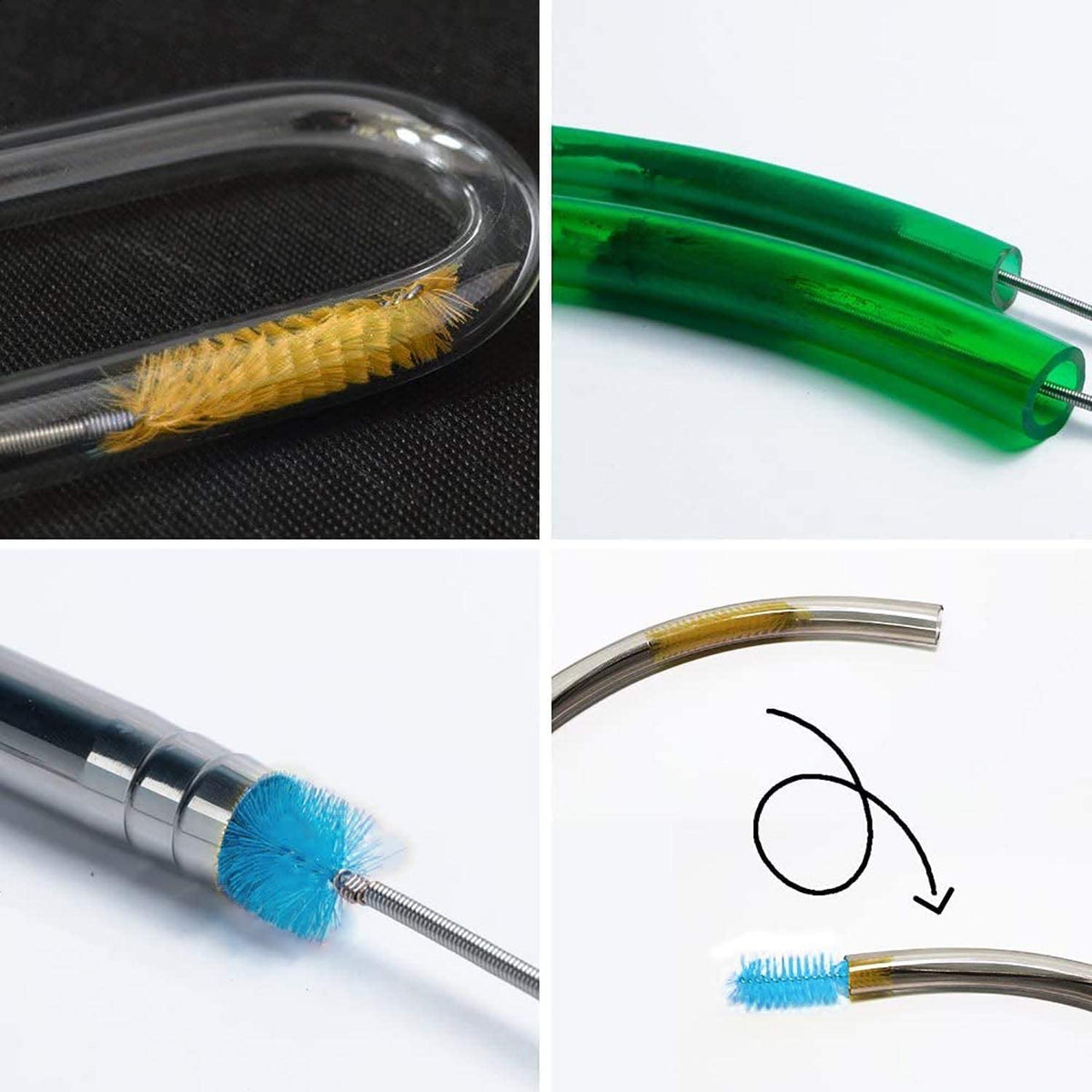 Limpiador de línea de cepillo para polvo de drenaje de pajita flexible, limpiador de nailon de 5 pies de largo, tubo de manguera elástica de doble extremo y 3 cepillos de limpieza de paja de 10