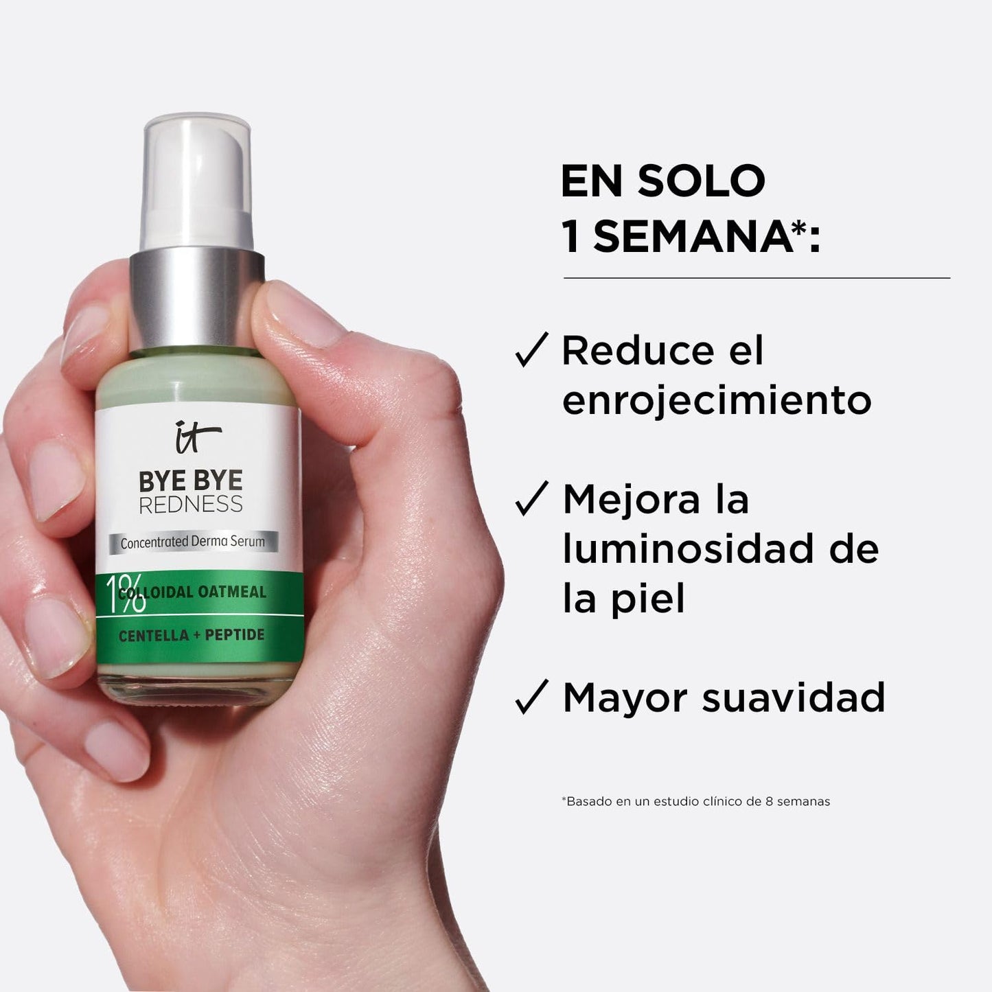 It Cosmetics Bye bye Redness, Serum, Suero Facial Hidratante y Calmante, Neutraliza Instantáneamente el Enrojecimiento Facial, 1% Avena Coloidal, Centella, Péptido y Niacinamida, 30 ml