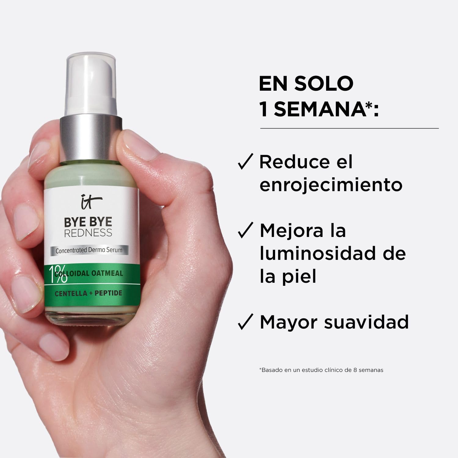 It Cosmetics Bye bye Redness, Serum, Suero Facial Hidratante y Calmante, Neutraliza Instantáneamente el Enrojecimiento Facial, 1% Avena Coloidal, Centella, Péptido y Niacinamida, 30 ml