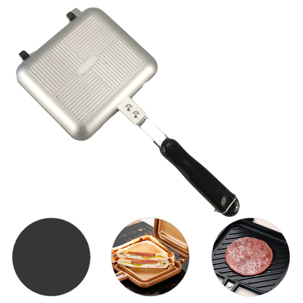 Henoot Sartén de doble cara, sándwich maker multifunción de aluminio de doble cara, sandwichera con asas, antiadherente, sartén para tostadas, cake tostadas