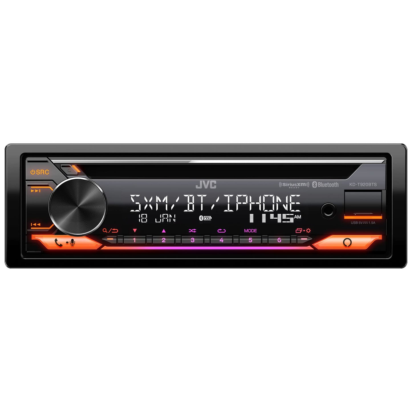 Autoestéreo de 1 DIN iluminación Variable JVC KD-T920BTS con CD, USB, AUX y Bluetooth