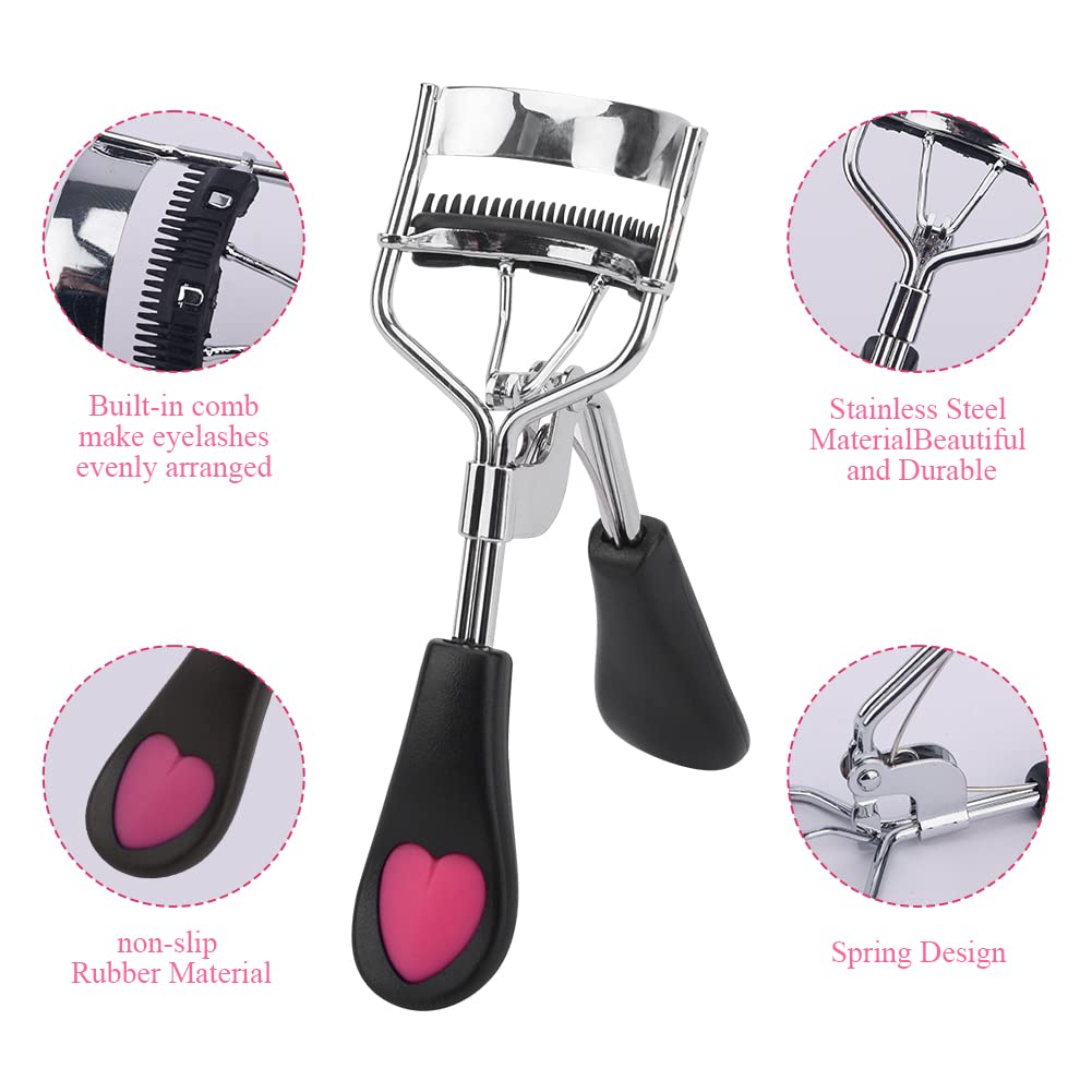 CfoPiryx 3 rizadores de pestañas con peine integrado, accesorio de pestañas postizas, herramientas profesionales de maquillaje para ojos para mujeres pestañas rizadas (tamaño 3 piezas)