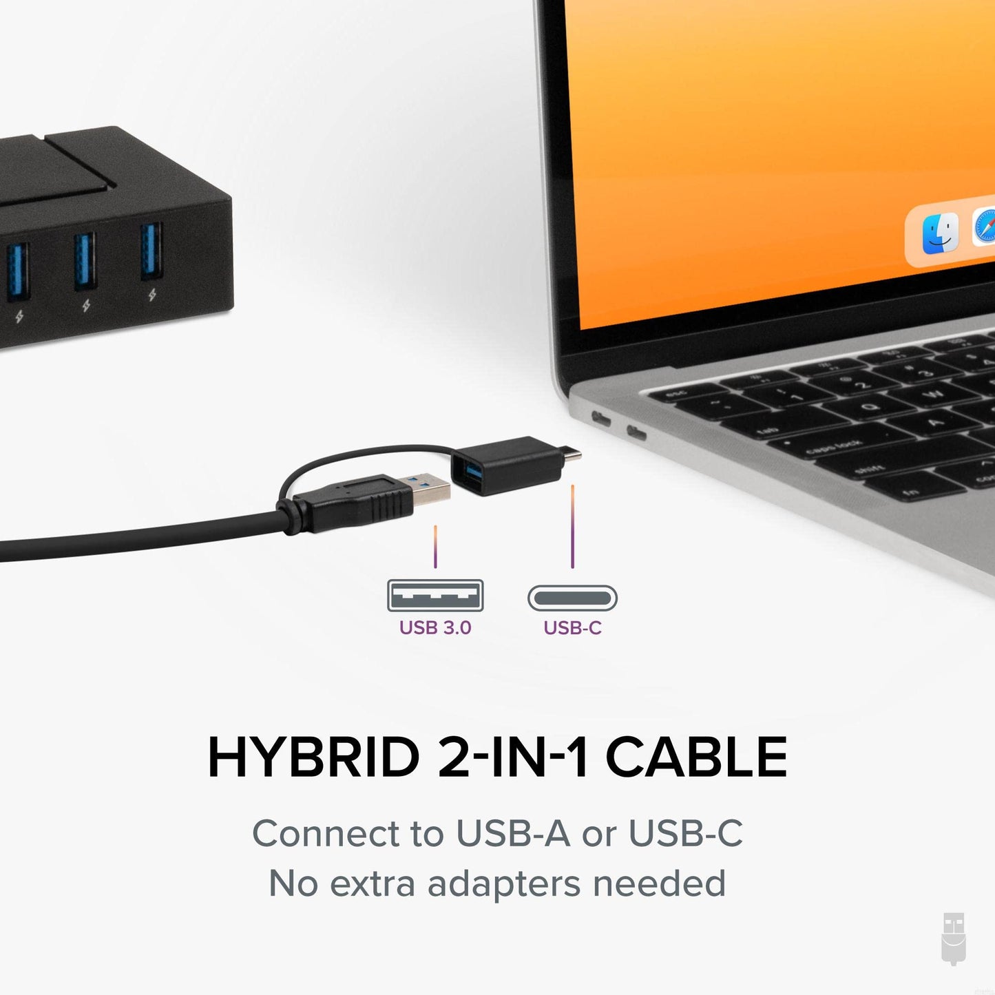 Hub de Carga USB Plugable Negro de 7 Puertos con USB-C para Transferencia de Datos y Alimentación de 60W