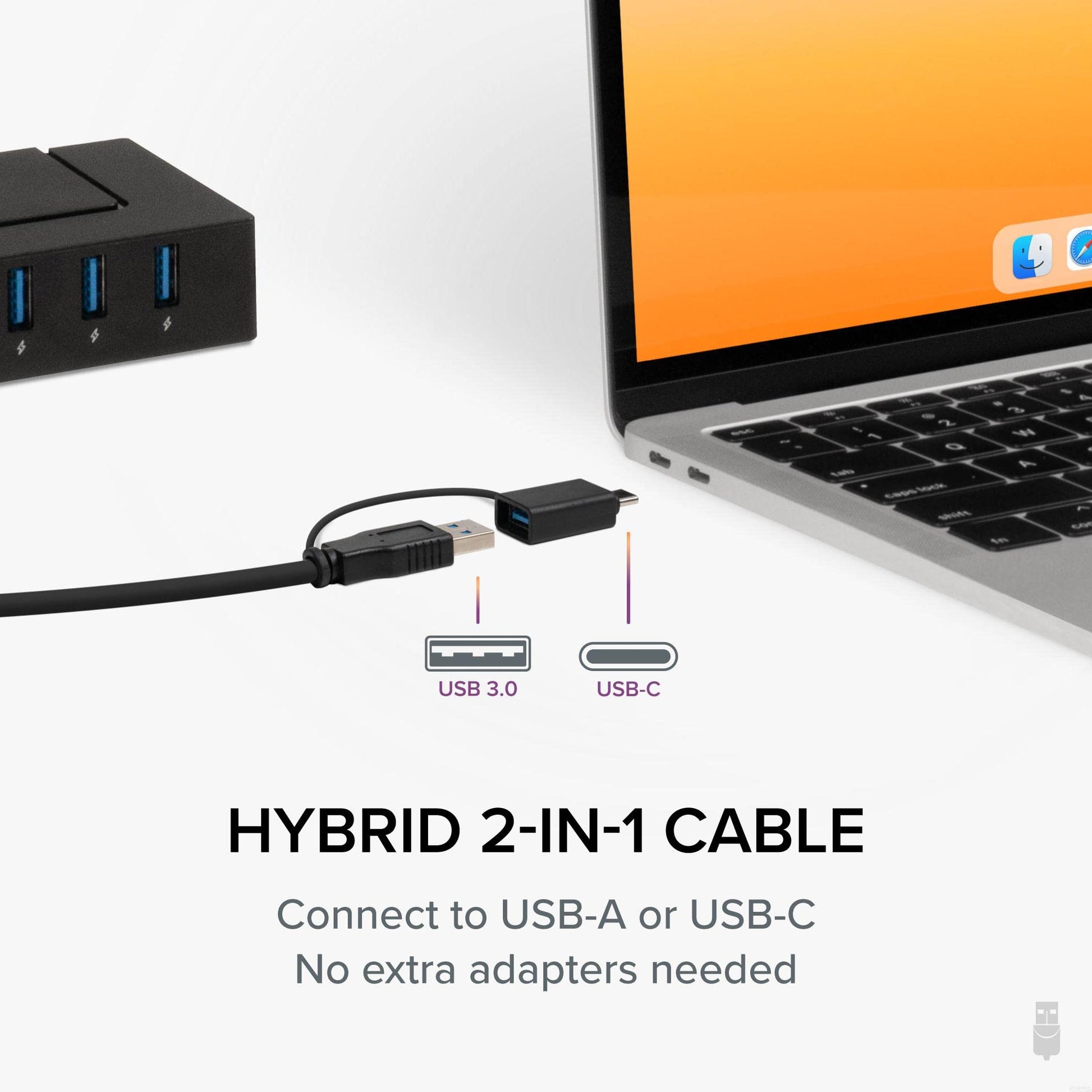 Hub de Carga USB Plugable Negro de 7 Puertos con USB-C para Transferencia de Datos y Alimentación de 60W