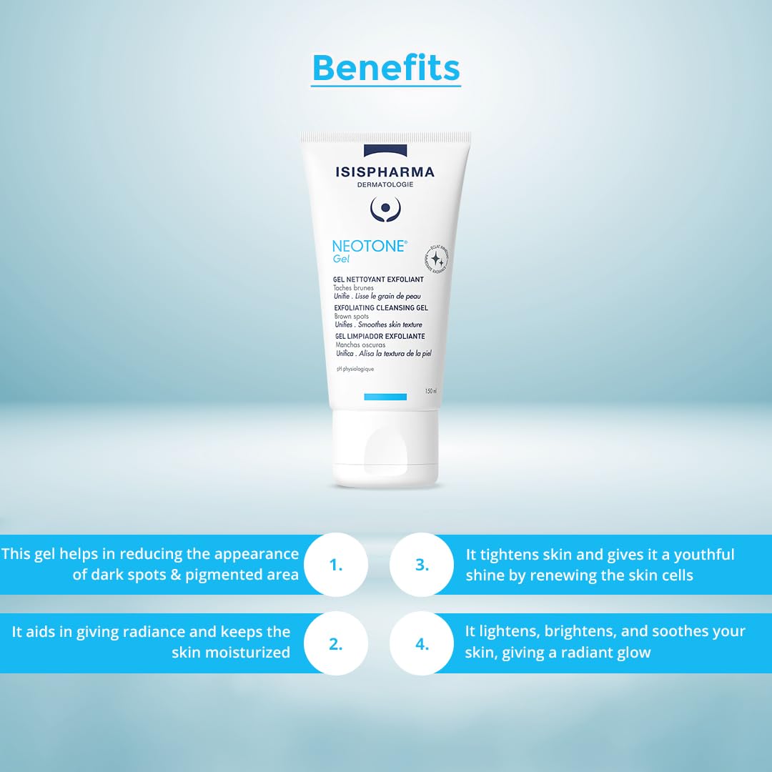 Isispharma neoTONE Gel 150 ml Gel de limpieza para pieles con problemas de hiperpigemantación, efecto con microesferas para ayudar en proceso de exfoliación