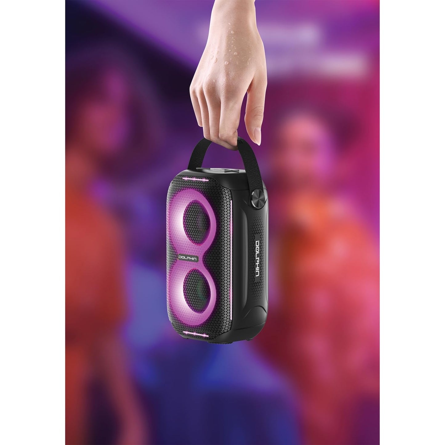 Dolphin New! Altavoz portátil impermeable para fiesta S20: diseño compacto, espectáculo de luz HD, ideal para playa, piscina, ducha, camping, todas las aventuras al aire última intervensión (negro)