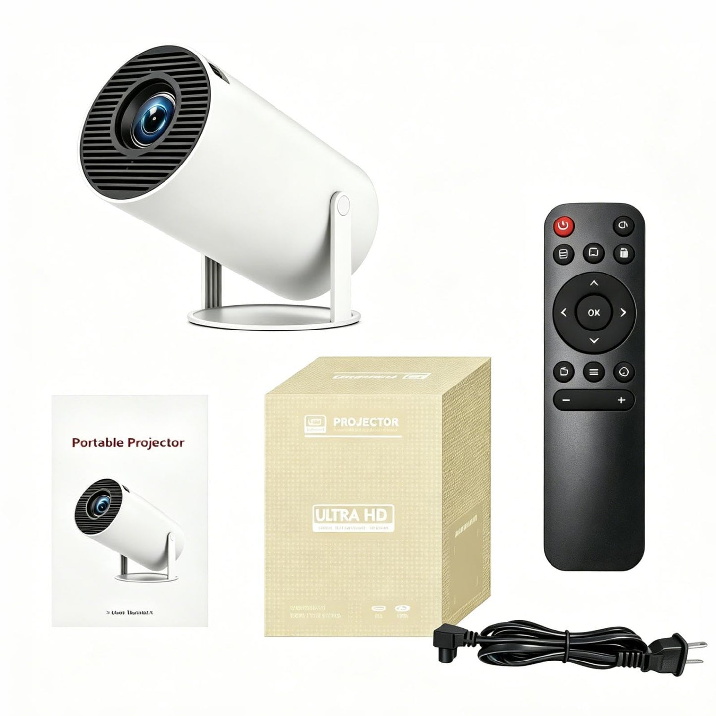 JKMX Proyector Portátil, Proyector 4K Inteligente con Wi-Fi 6 y Bluetooth,180 Grados, Pantalla de Gran Tamaño, Ultra Claro, Smart Projector para Exterior Compatible con iOS/Android/PC