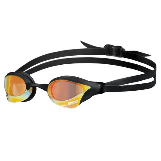 Arena Cobra Core - anteojos de natación para hombres y mujeres, color amarillo cobre-negro, lente de espejo antiniebla (NUEVO)