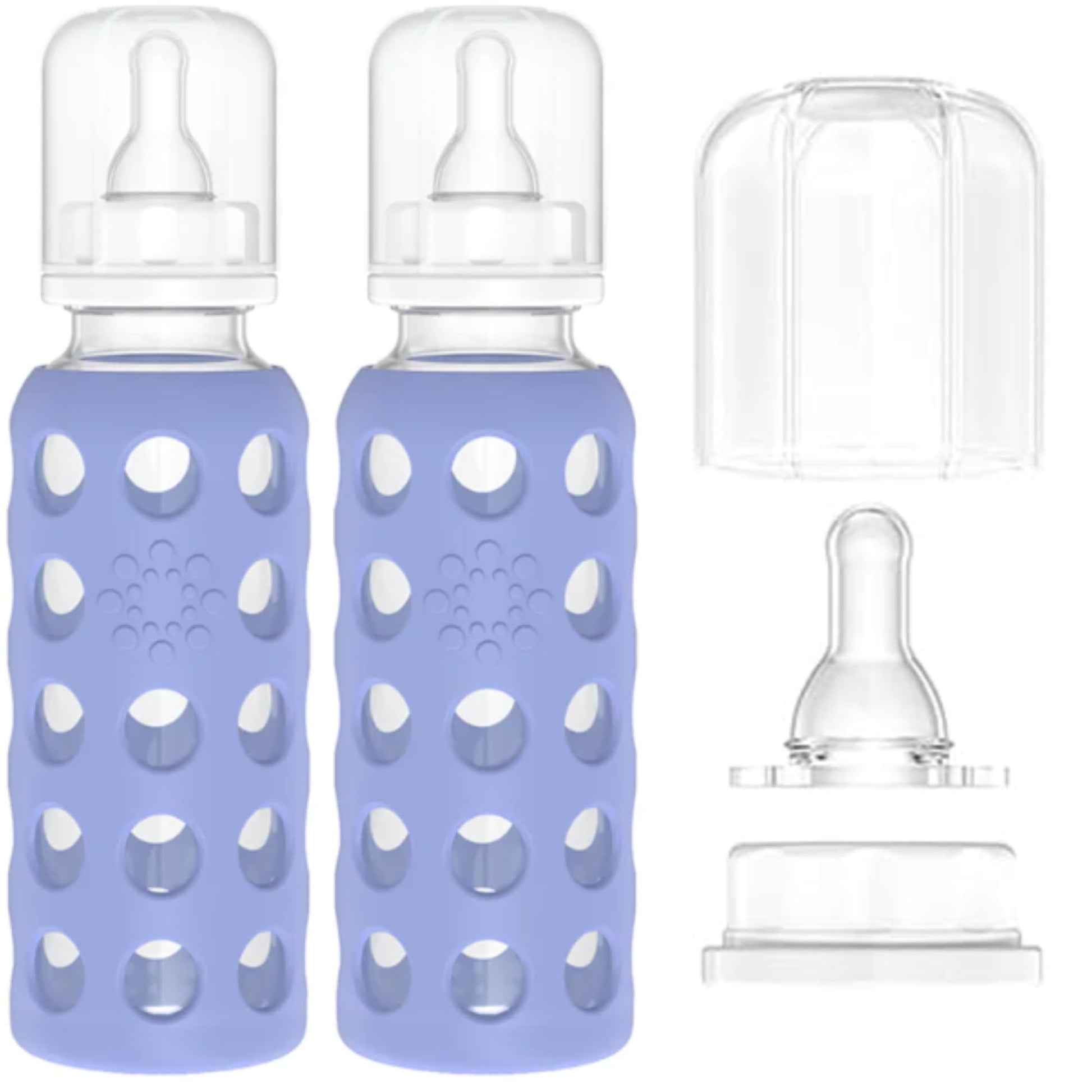 Lifefactory Glass Baby Bottle with Silicone Sleeve 9 Ounce, 2 Pack - Blueberry