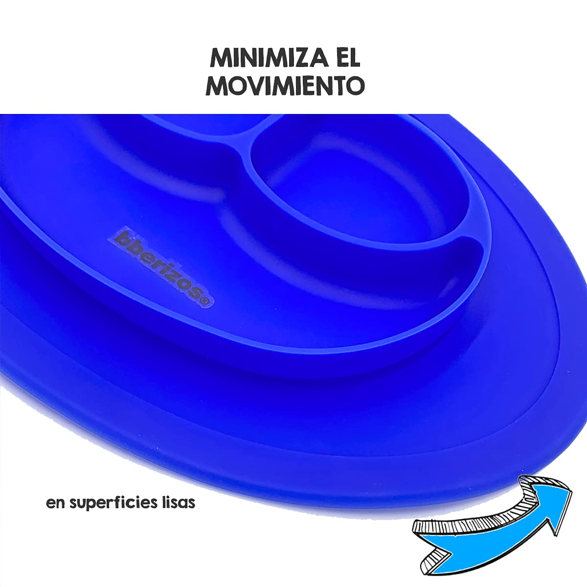 Bberizos| Plato Antideslizante Cuchara Suave Encías Set Alimentación de Silicona para Bebe Infantil con Divisiones para Niños Grado Alimenticio para Papillas Alimentos Sólidos Snakcs Sin BPA Sin PVC (Blue)