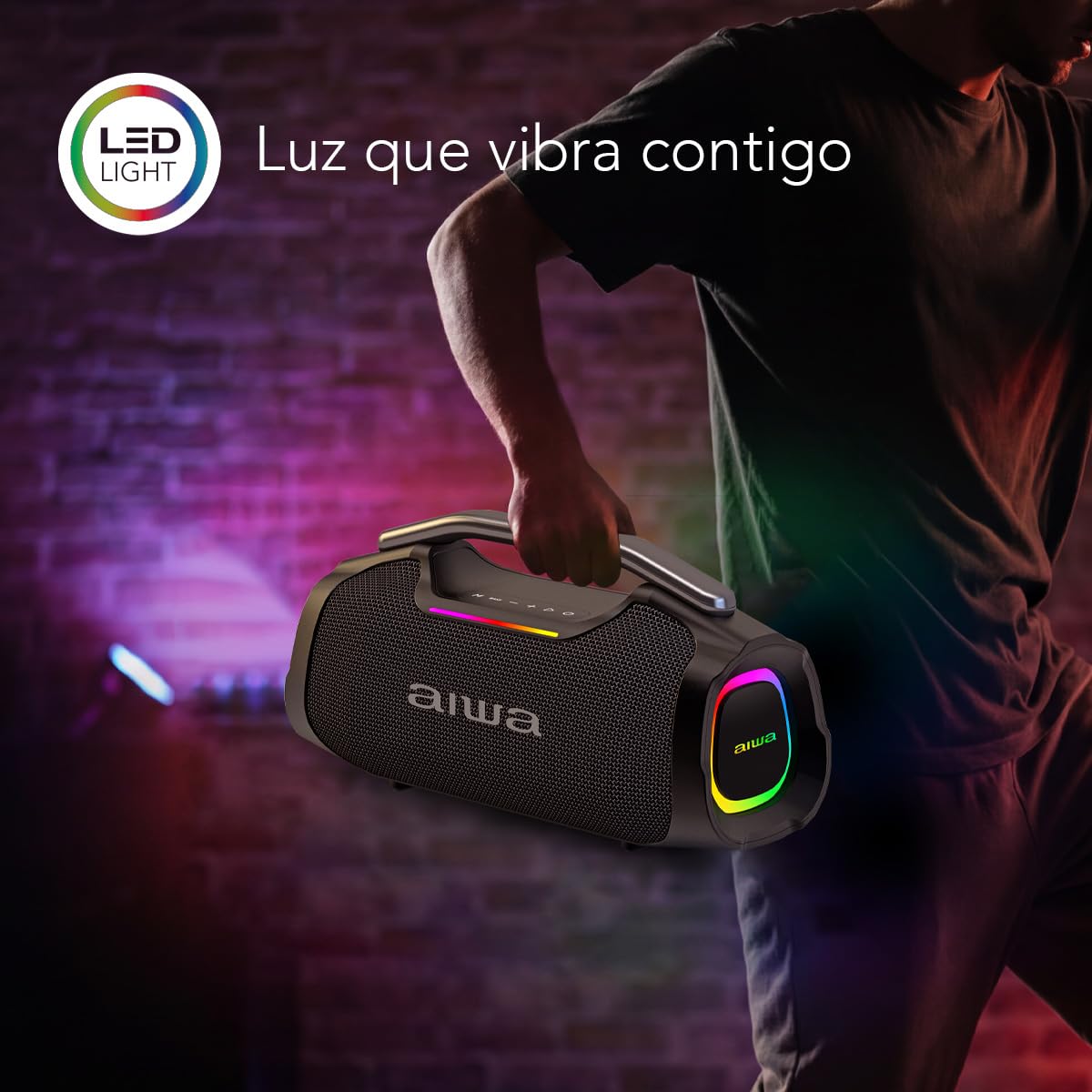Bocina Bluetooth Aiwa Negra con TWS y Karaoke