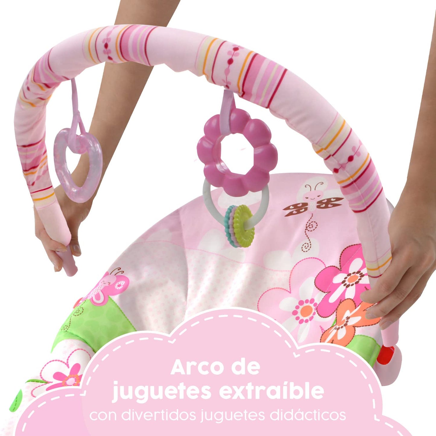 Little Monkey Silla Vibradora Mecedora para Bebe Barra con Juguetes Arnes de Seguridad de 3 Puntos Patas Antideslizantes Portatil Bouncer para Bebe en Etapa de Desarrollo Silla Mecedora con Vibracion