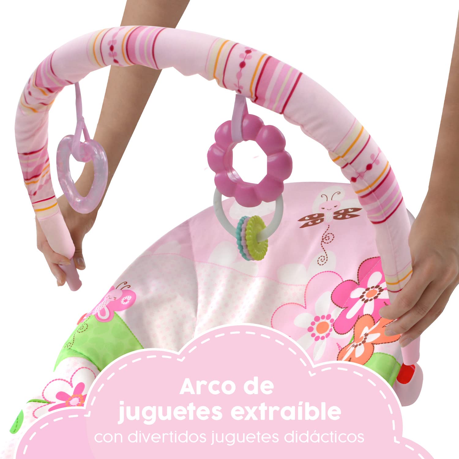 Little Monkey Silla Vibradora Mecedora para Bebe Barra con Juguetes Arnes de Seguridad de 3 Puntos Patas Antideslizantes Portatil Bouncer para Bebe en Etapa de Desarrollo Silla Mecedora con Vibracion