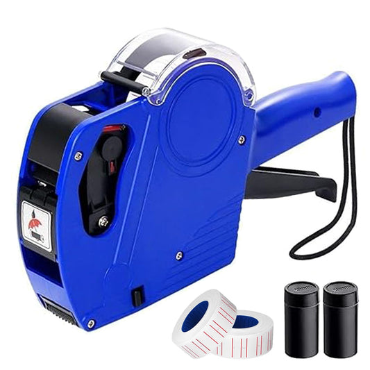 Etiquetadora de 8 Posiciones,Etiquetadora Manual, Precio de una Sola Fila, Etiquetadora de Fecha y Lote con Tapa, con 300 Etiquetas y Tinta, para Supermercados, Tiendas Minoristas, Oficinas (azul)