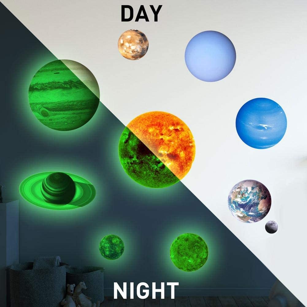 Pegatina de pared luminosa, pegatinas de estrellas luminosas brillantes con temática del sistema solar, resistente al agua, duradera, para decorar la puerta, pared, ventana y techos en la habitación del bebé, guardería