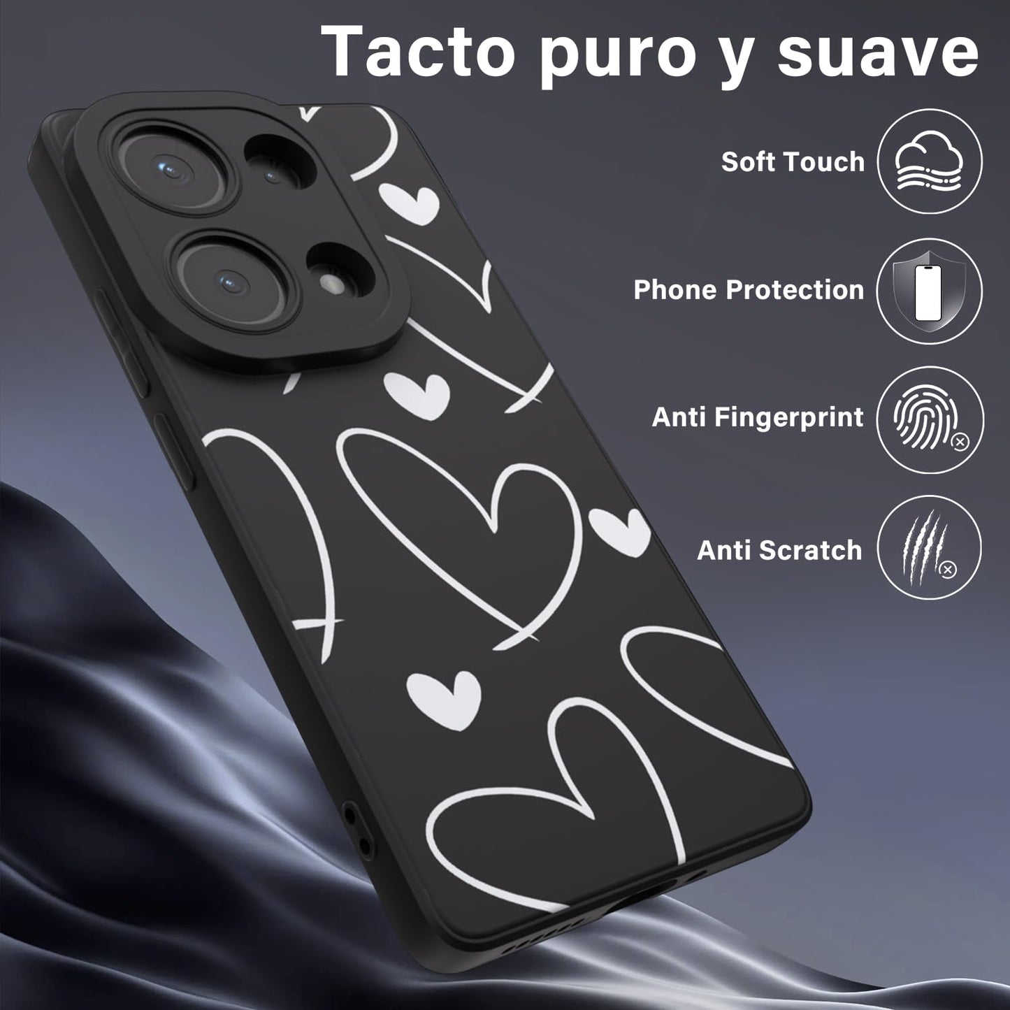 Threehao Funda para Redmi Note 13 Pro 4G y Poco M6 Pro 4G, Ultra Delgado Flexible Suave TPU Silicona Carcasa con Moda Aesthetic Dibujos Corazón Blanco Simple, Antigolpes Anti-arañazos Protectora