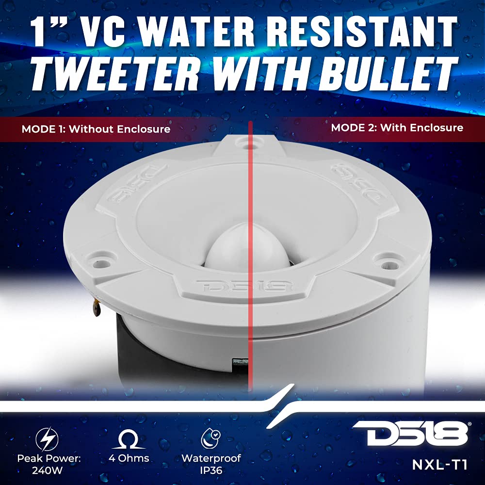 DS18 NXL-T1 Marine - Altavoz de agudos de aluminio impermeable VC de 240 W máximo, 4 ohmios, cruce integrado, ideal para barcos, deportes de motor, motocicleta, ATV UTV (2 altavoces resistentes al