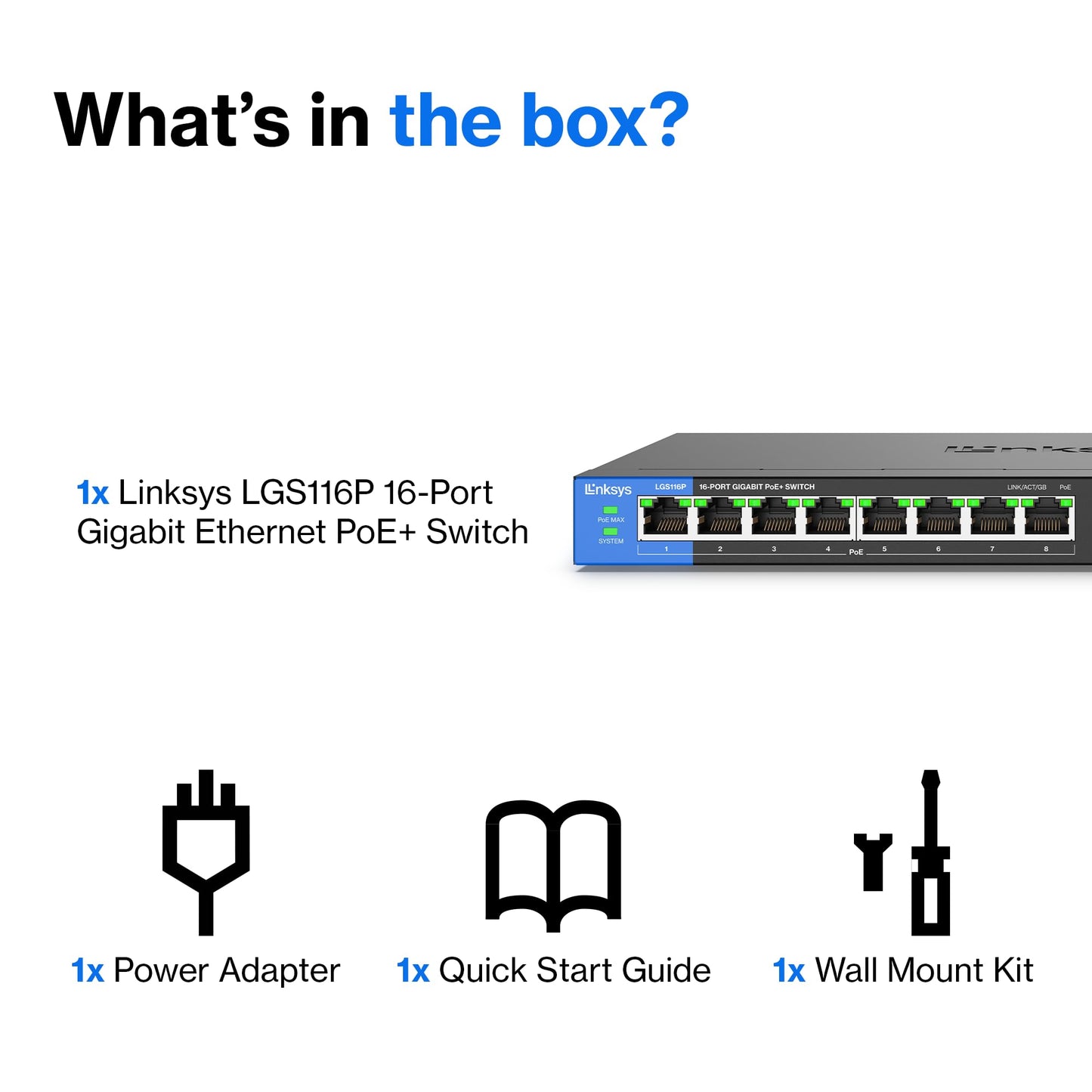 Linksys Business 16-Port Network Switch (Unmanaged Gigabit Ethernet Switch/16-Port PoE Switch)