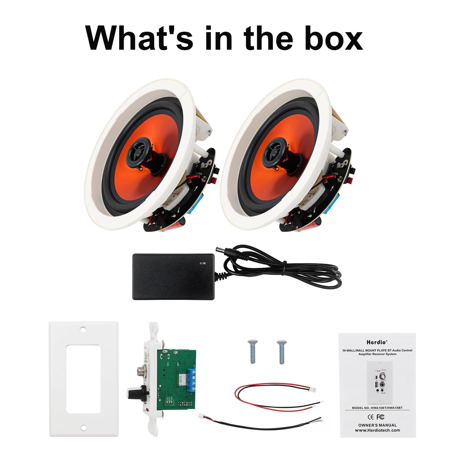 Herdio Paquete de Audio para el hogar con Control de Pared Compatible con Bluetooth Amplificador Receptor con Altavoces de Techo de 300 W de 6.5 Pulgadas, Perfecto para Cine en casa, Oficina