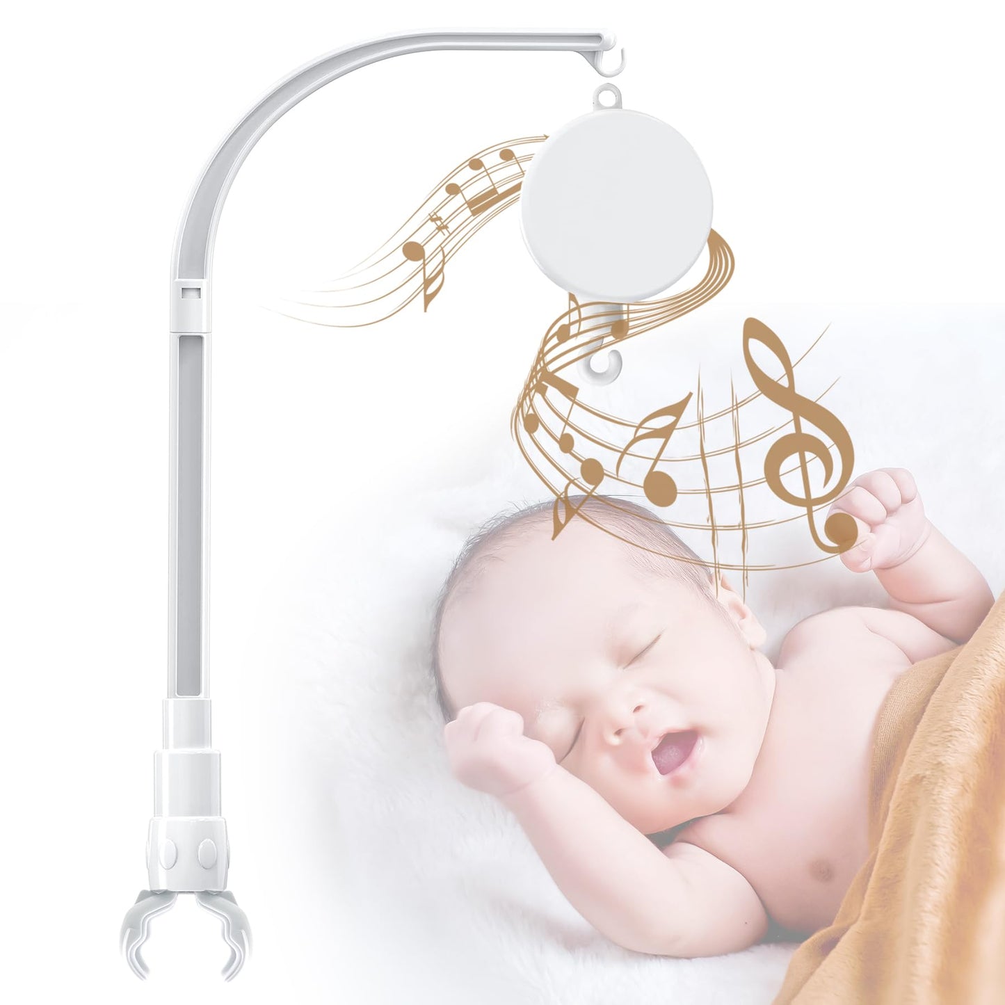 dhang Soporte de campana móvil de 37 pulgadas con doble tornillo para cuna con caja de música, para decoración de juguetes de bricolaje, brazo colgante, soporte ajustable, juego de stent para cama de bebé, tornillo de tuerca, blanco, hélice doble de 37 pu