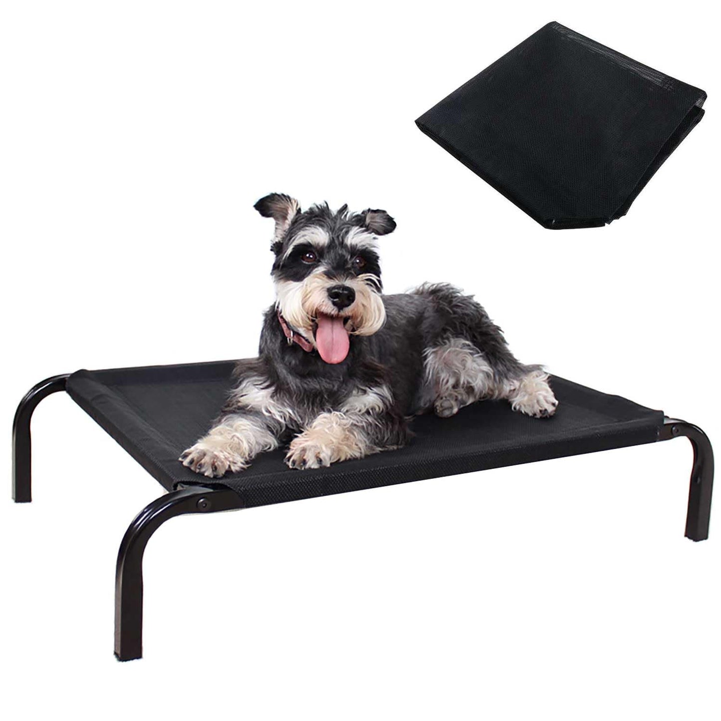 DYNAFIRE Cama para Perro, Cama Elevada para Perro de Antideslizante, con 2 Malla de Transpirable y Lavable. Cama Portátil Mascota para Interior y Exterior. Color Negro