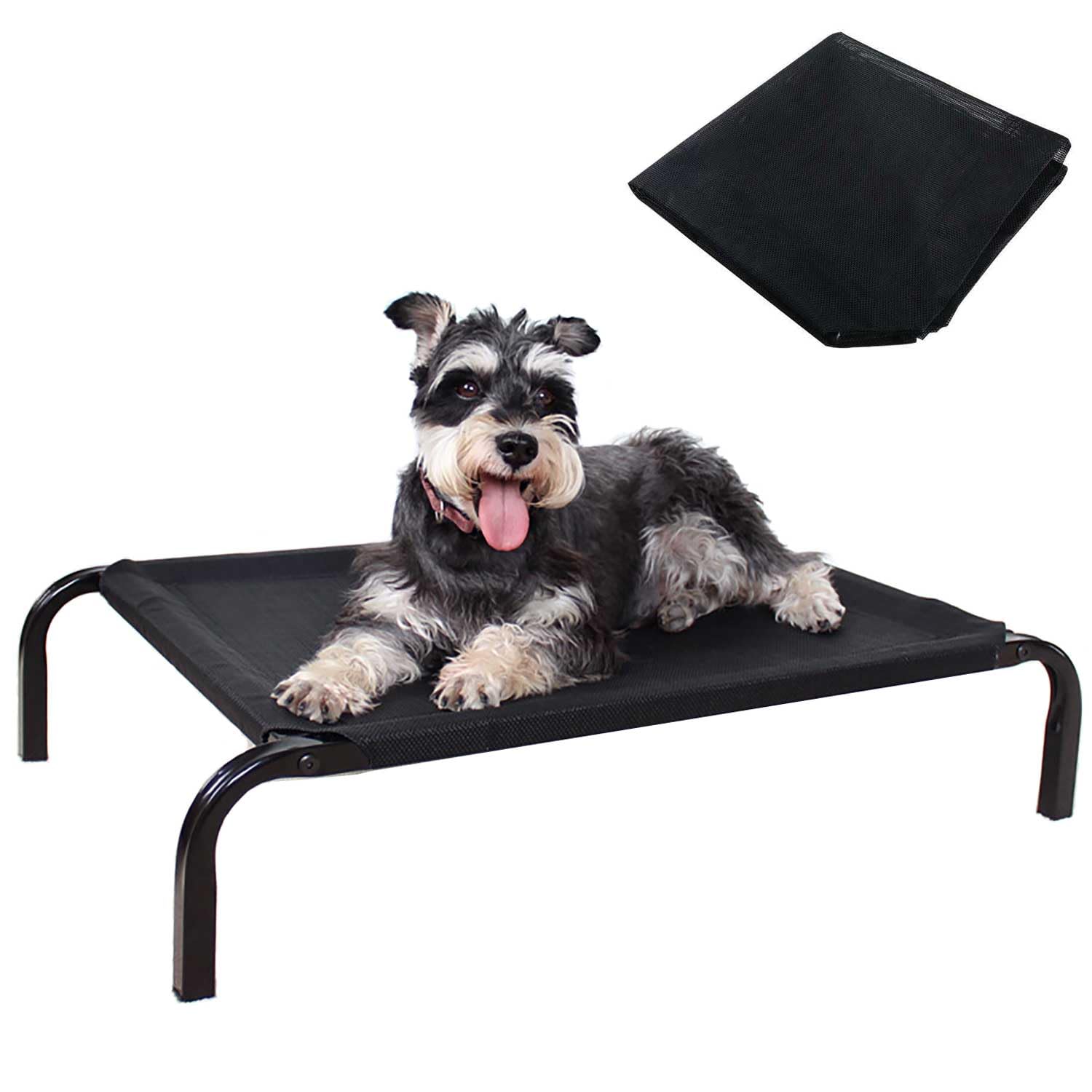 DYNAFIRE Cama para Perro, Cama Elevada para Perro de Antideslizante, con 2 Malla de Transpirable y Lavable. Cama Portátil Mascota para Interior y Exterior. Color Negro
