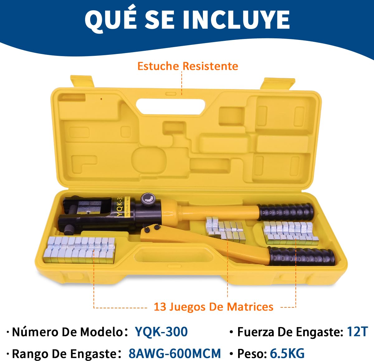 Pinza Crimpadora Hidráulica Con Manual Robusto 16 Toneladas 13 Dados