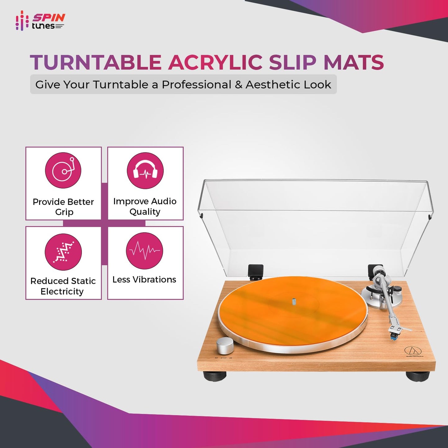 "SpinTunes- “Tapete Giratorio, tapete de acrílico para Tocadiscos de Vinilo LP de 2.7 mm de Grosor para un Mejor Soporte de Sonido en Tocadiscos Proporciona baj