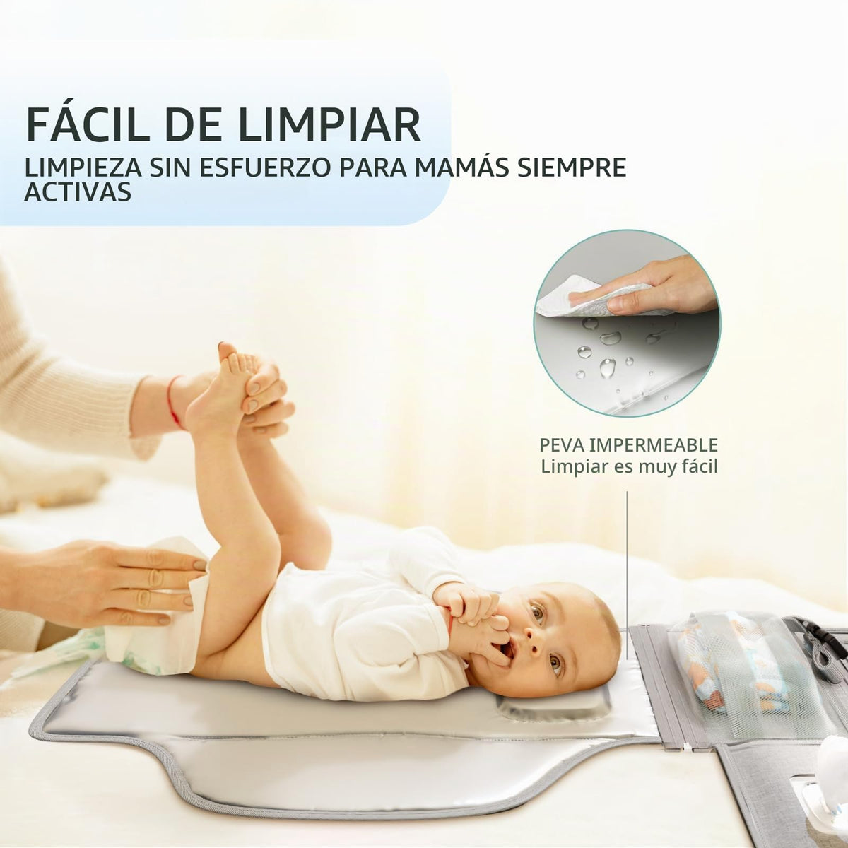 Cambiador portátil de pañales con correa para el hombro, cambiador de viaje desmontable con bolsillo para toallitas para bebé, regalos para baby shower, niñas recién nacidas y niños (Austere Grey)