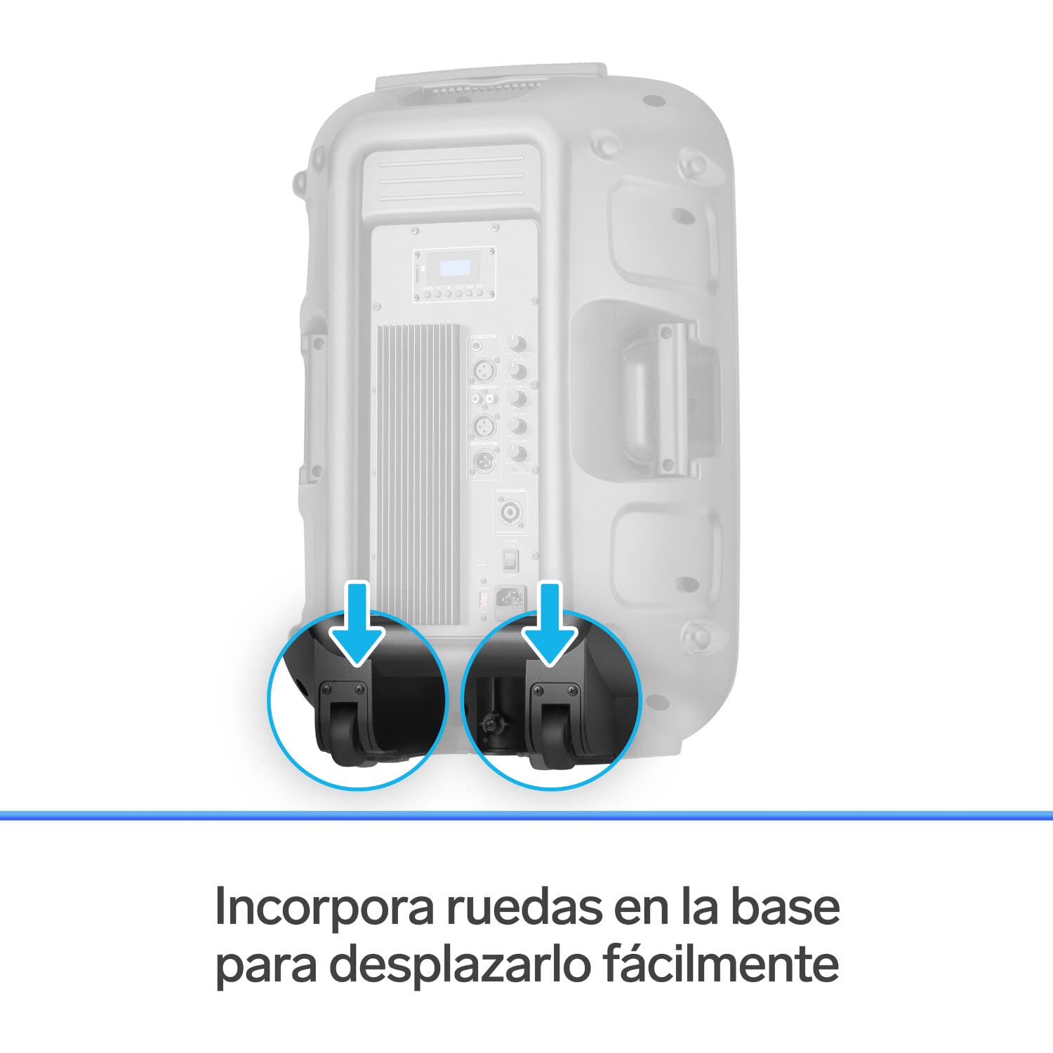 STEREN BAF-1555BT Bafle 15" 3000 W PMPO Bluetooth woofer y Tweeter, MP3 por microSD o USB, Entrada AUX RCA, 6,3 mm para Mic, Crossover, Salida Speakon, Ruedas y agarraderas, Orificio para Pedestal