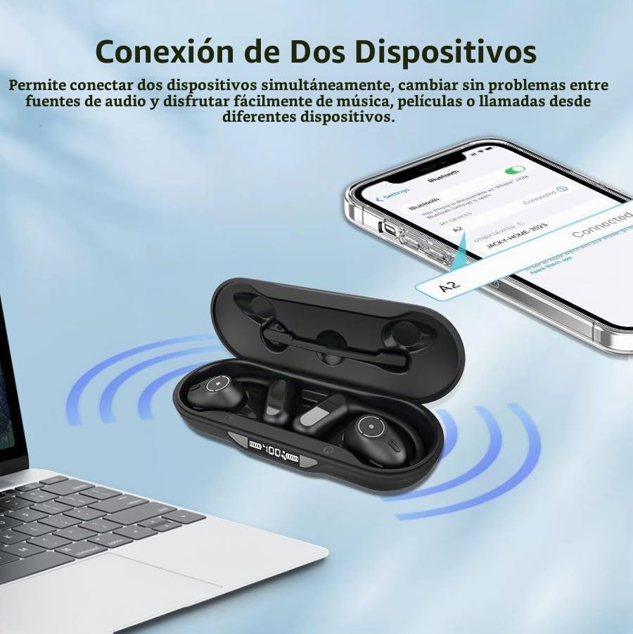 Audífonos Xuuly Abiertos Oído con Ganchos Bluetooth 5.4 con Micrófono Desmontable y Cancelación Ruido Inalámbricos con Estuche de Carga