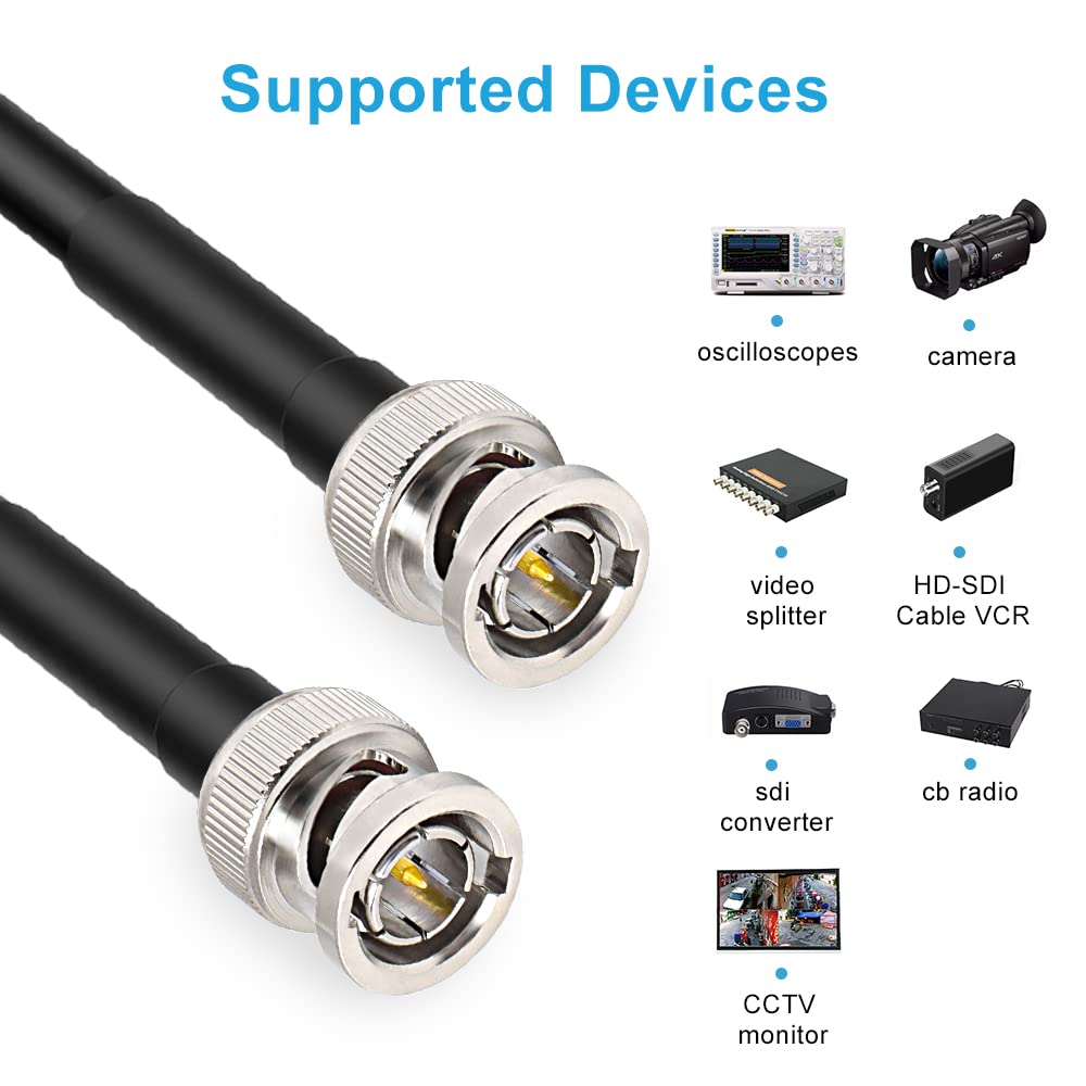 XRDS - Cable SDI RF de 25 pies, cable BNC de vídeo digital macho 75 ohmios RG59 BNC compatible con HD-SDI/3G/6G-SDI/4K/8K