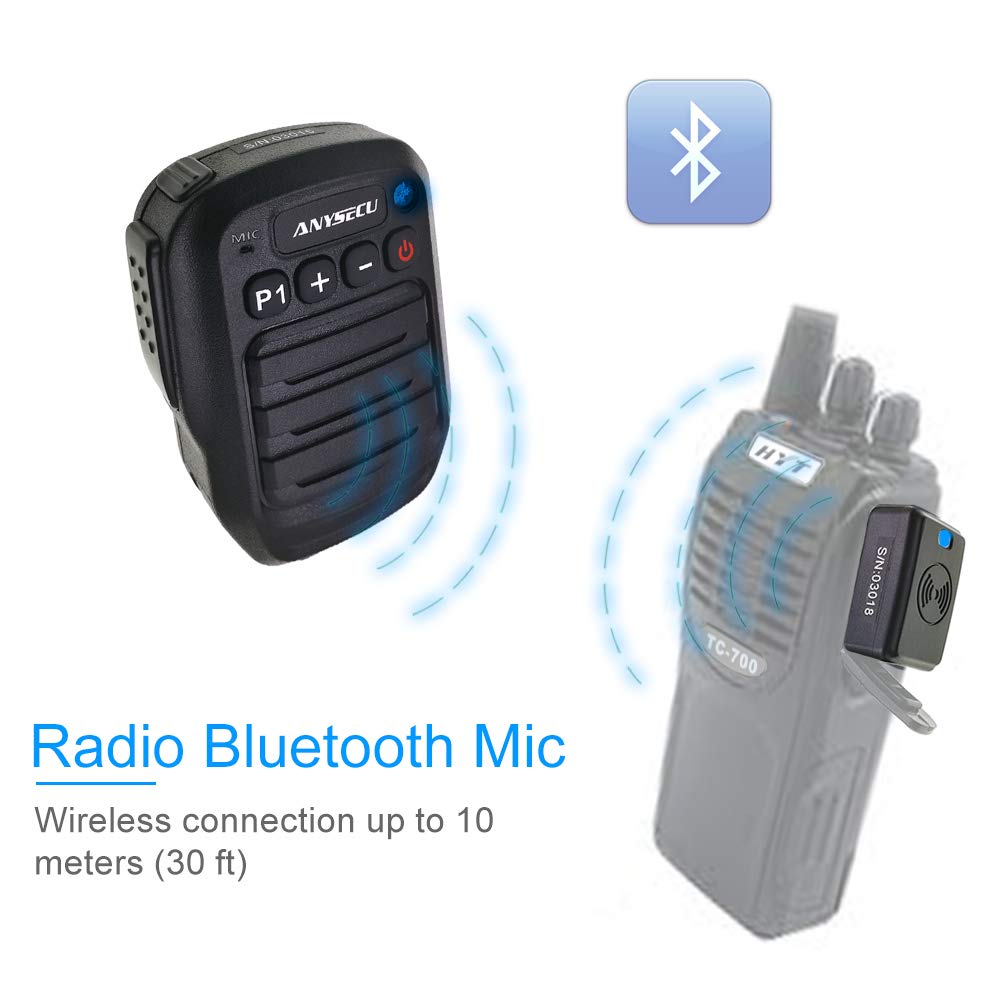 ANYSECU HB980 M - Micrófono inalámbrico Bluetooth PTT para HYT TC500 TC600 TC700 GP300 GP308 Radio bidireccional