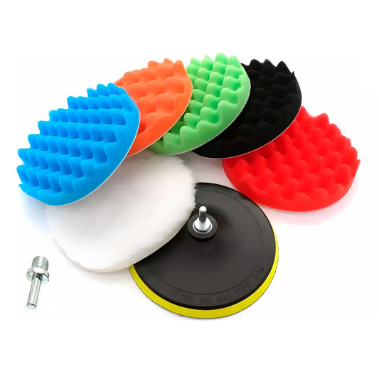 Kit Almohadillas Pulidora para Auto 8 Piezas en Esponja y Lana Pulgadas 5/7