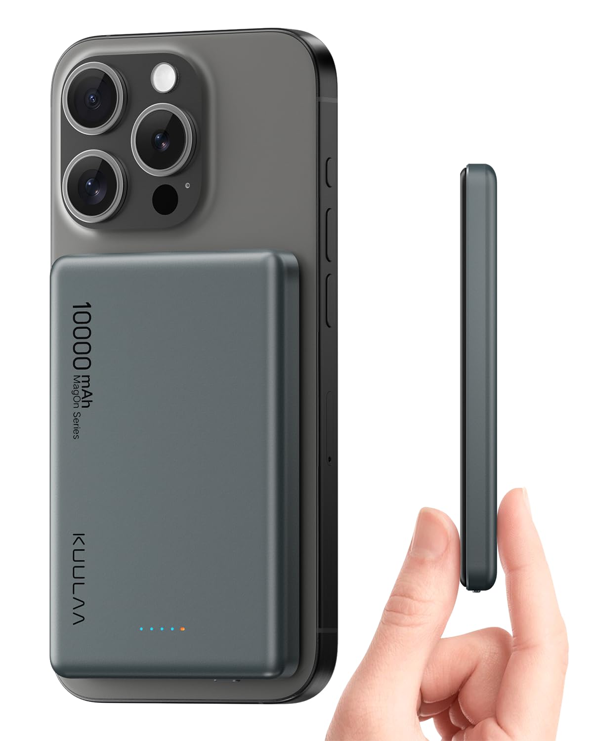 KuuLaa Power Bank 10000mAh Delgado con Pantalla Digital, Batería Portátil Magnética PD20W USB-C, Carga Rápida para iPhone 12-16/Samsung (Gris)
