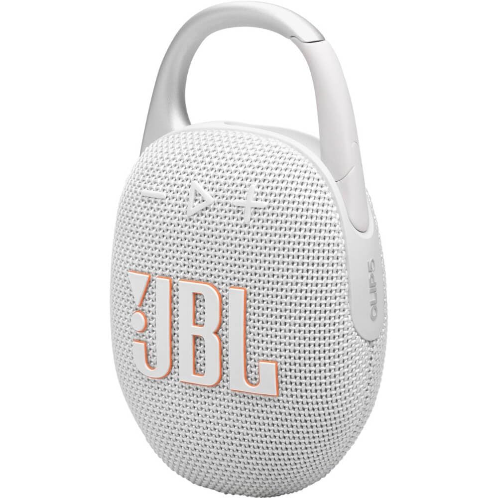 JBL Clip 5 - UltraJBL Clip 5 - Bocina Bluetooth ultra portátil, impermeable y a prueba de polvo, sonido profesional con graves potentes, mosquetón integrado, hasta 12 horas de reproducción (blanco