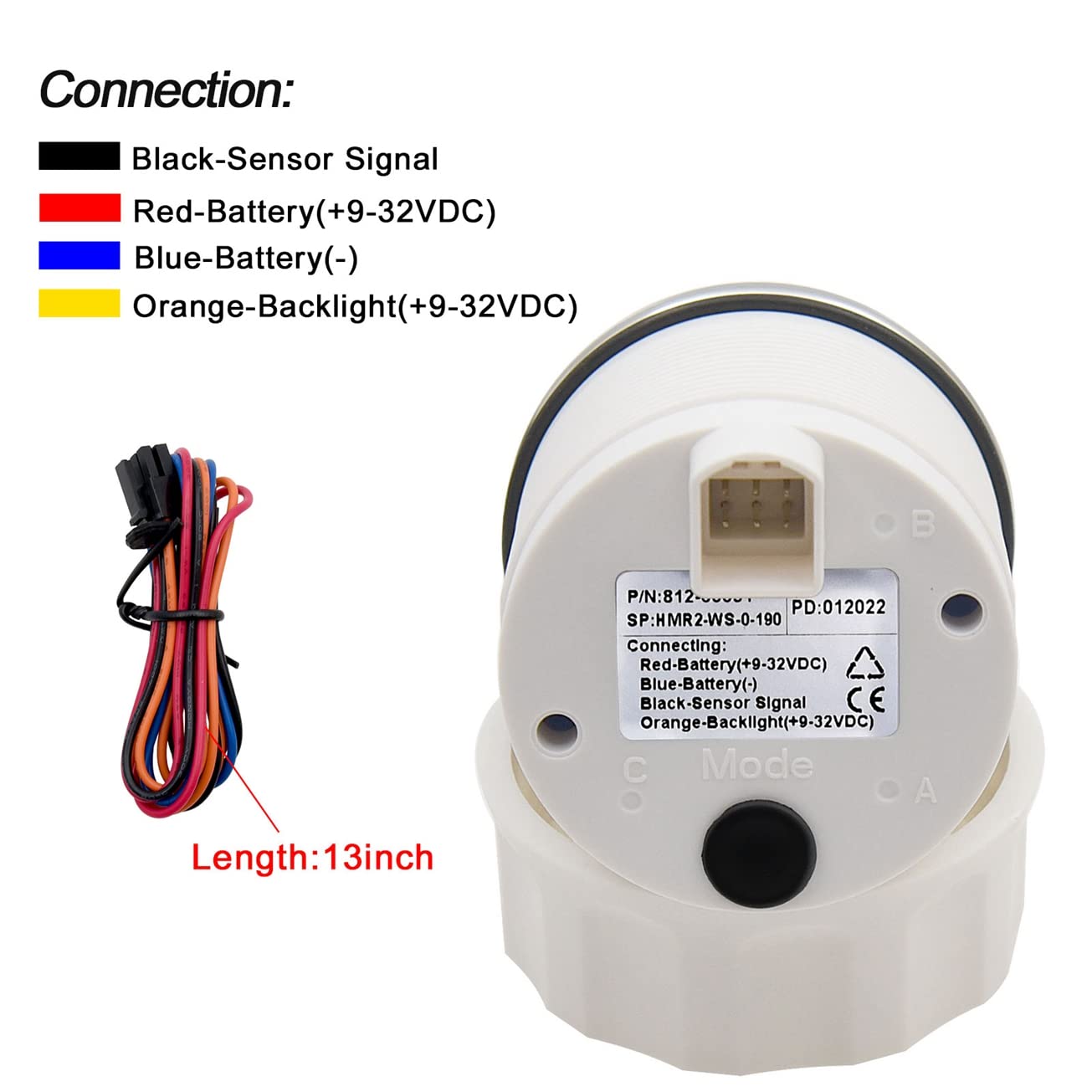 KAOLALI Indicador de ángulo de timón de 52 mm, medidor impermeable, 0-190 ohmios con sensor de ángulo de acoplamiento para yate de barco, 52 mm, 9-32 V, retroiluminación (plata blanca)