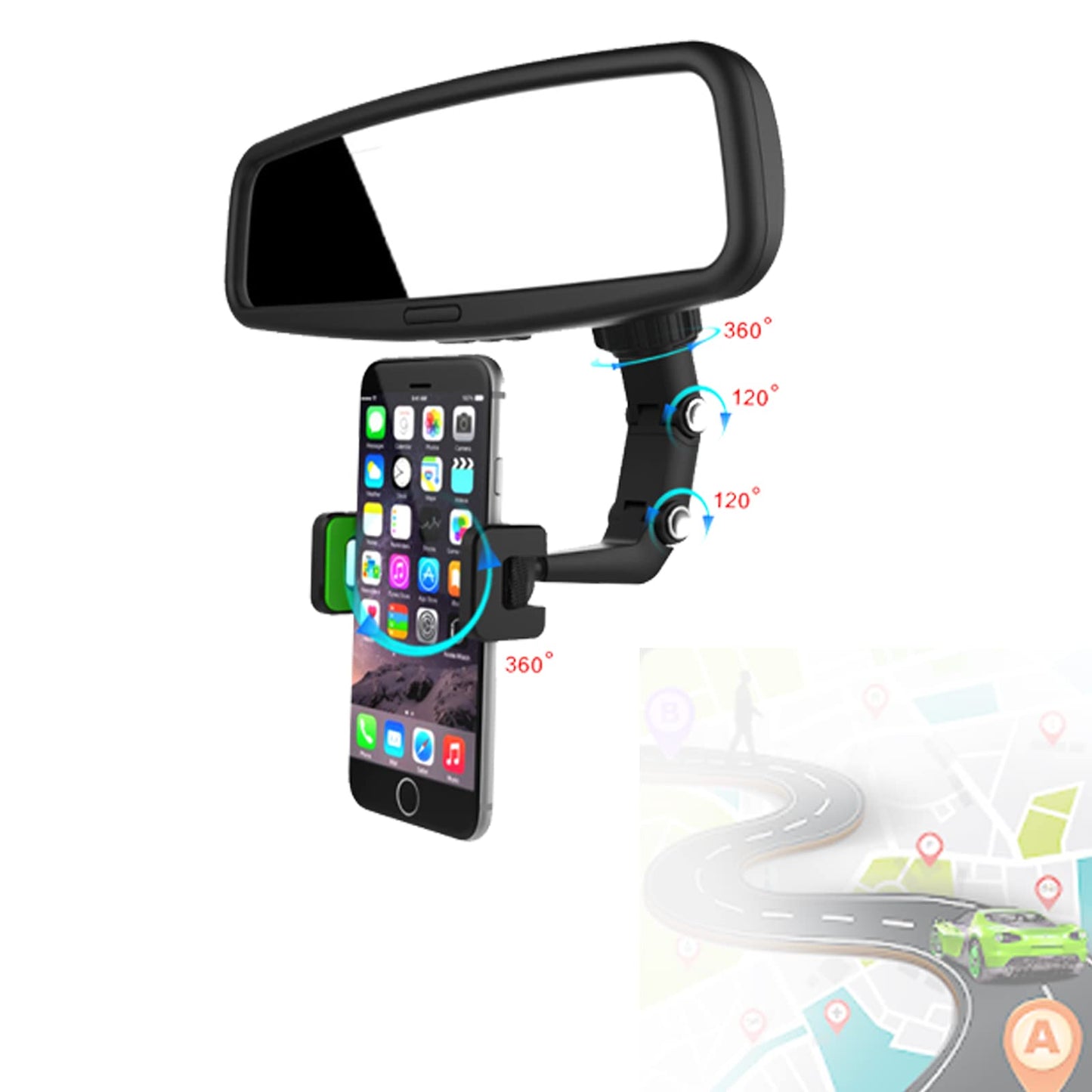 Soporte para Teléfono Celular para Coche Giratorio 360 Grados de 4 a 6.1 Pulgadas Clip de Montaje en Espejo Retrovisor
