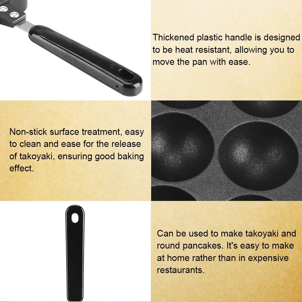 eboxer-1 Sartén para Parrilla Takoyaki, Aluminio + Molde para Hornear panqueques con Revestimiento Antiadherente, Mango de plástico Engrosado